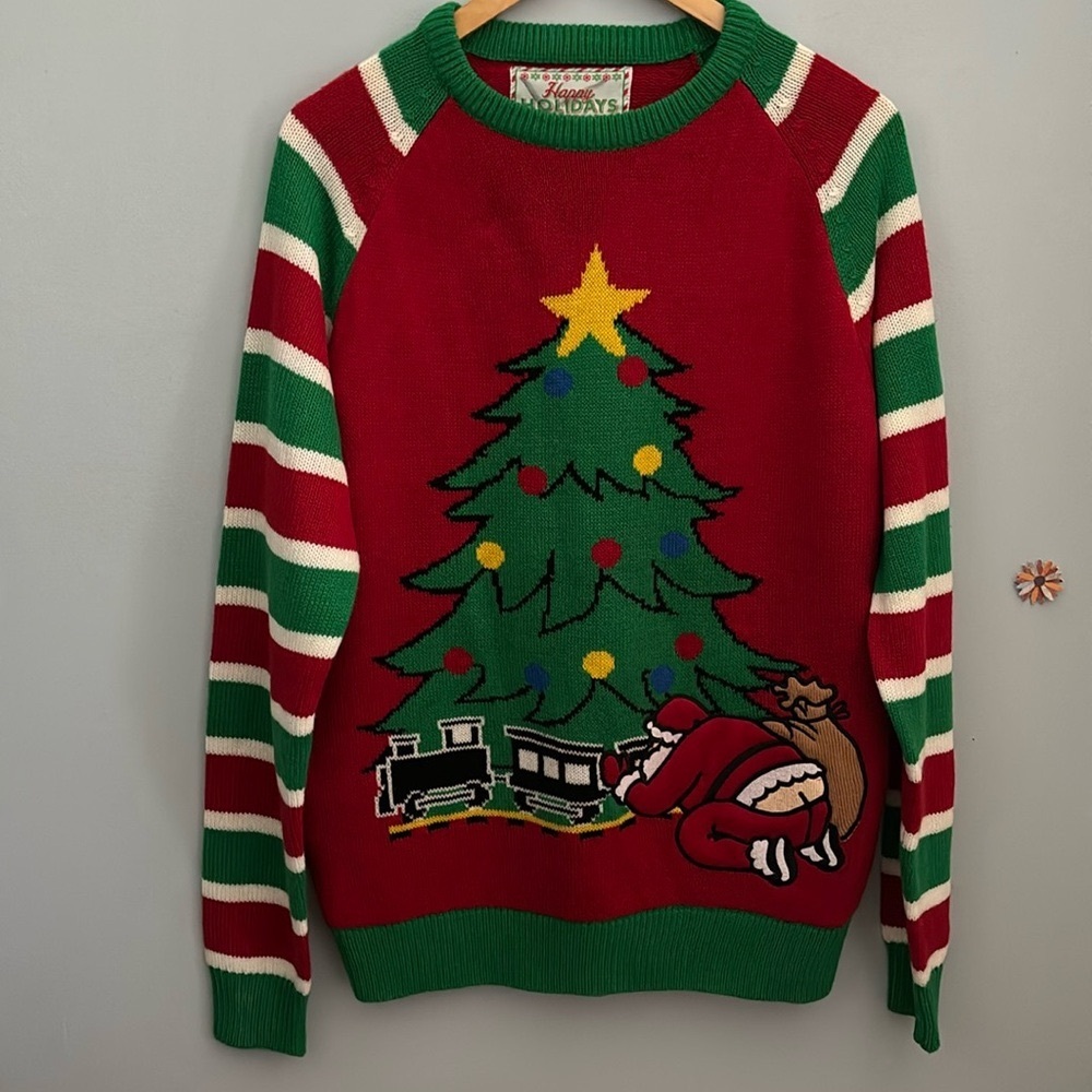 3/$25 Happy Holidays Ugly Christmas Sweater Santa & Tree Size L